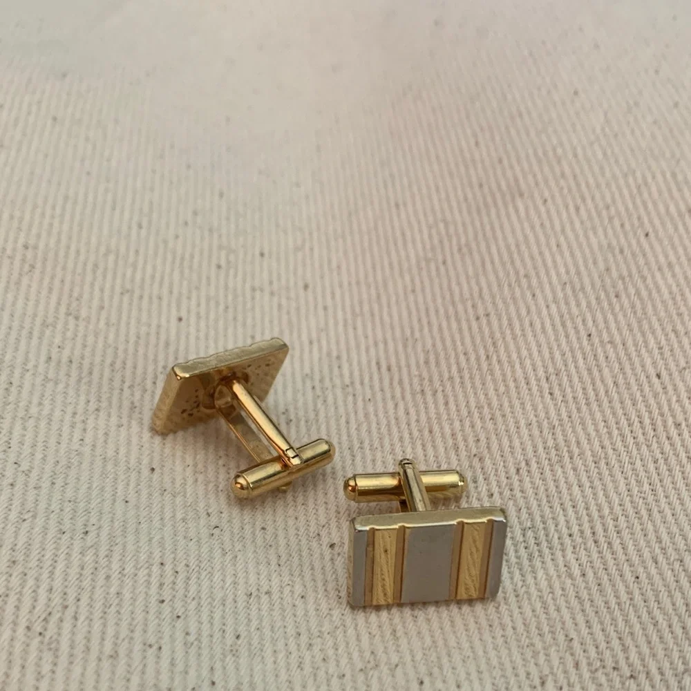 Men's Gold and Silver Rectangular Cufflinks - Classic Two-Tone Design
